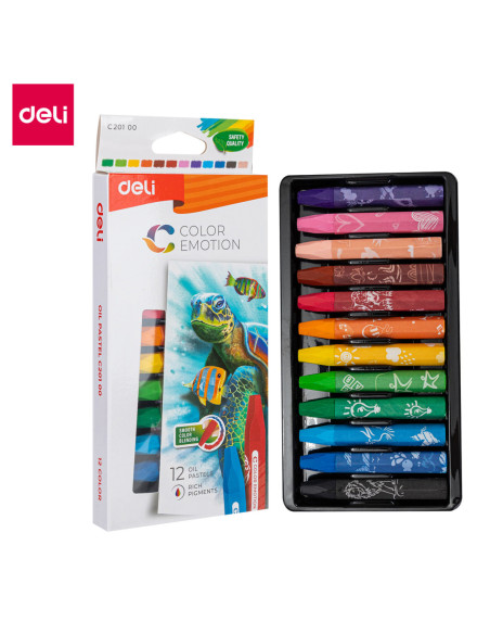 DLEC20100,Creioane ulei pastel 12 culori color emotion Deli