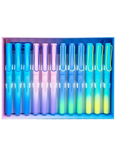 Set 12 stilouri din plastic cu cerneala termosensibila si penita ascunsa 16430, Motiv so happy