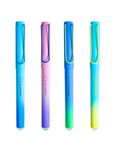 Set 12 stilouri din plastic cu cerneala termosensibila si penita ascunsa 16430, Motiv so happy