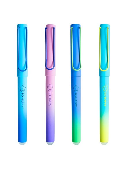 Set 12 stilouri din plastic cu cerneala termosensibila si penita ascunsa 16430, Motiv so happy