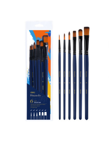 DLEC277,Set 6 pensule profesionale soft 3 vf rotund, 3 vf tesit 4, 6, 8 Deli