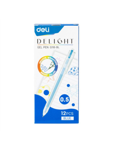 DLEG118-BL-12,Pix cu gel cu mecanism 0.5mm albastru delight Deli - Set 12