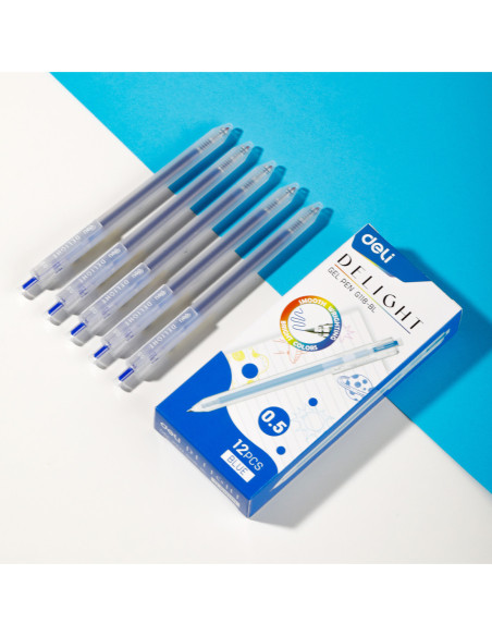 DLEG118-BL-12,Pix cu gel cu mecanism 0.5mm albastru delight Deli - Set 12
