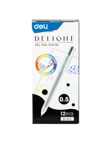 DLEG118-BK-12,Pix cu gel cu mecanism 0.5mm negru delight Deli - Set 12