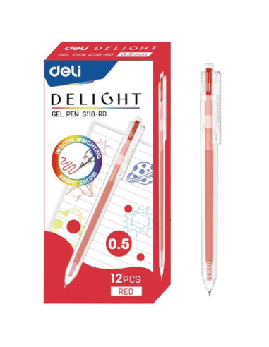 DLEG118-RD-12,Pix cu gel cu mecanism 0.5mm rosu delight Deli - Set 12