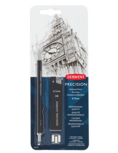 DW2302429,Blister creion mecanic 0.7mm profesional negru +mine + 2 radiere Derwent