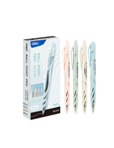 DLEQ70-BK-12,Pix cu mecanism 0.7mm negru corp pastel q70 Deli - Set 12