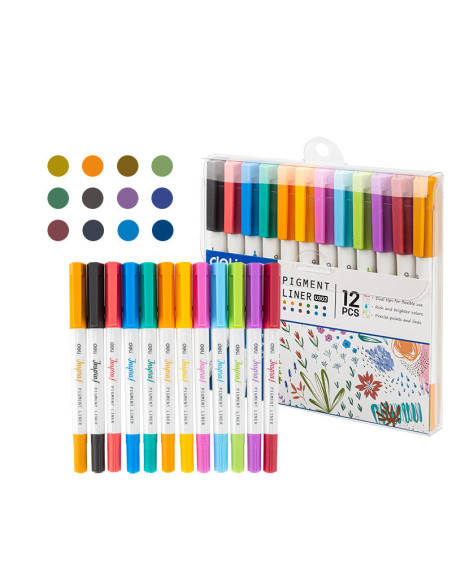 DLEU302,Liner pigment 2 capete 0.5/1 mm set 12 culori inspira Deli
