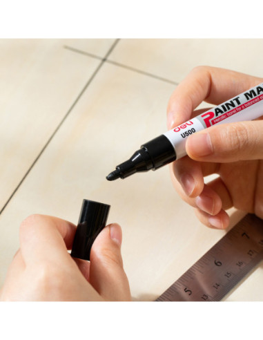 DLEU500-BK-12,Marker vopsea negru 2 mm Deli - Set 12