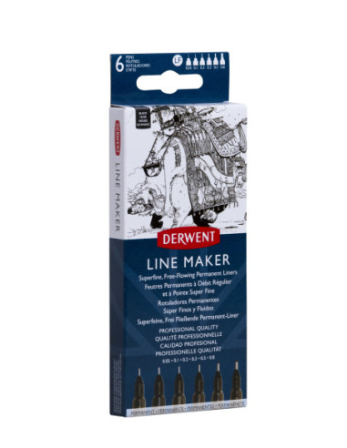 DW2305559,Set 6 bucati liner grafic profesional (0.05/0.1/0.2/0.3/0.5/0.8 mm) negru Derwent