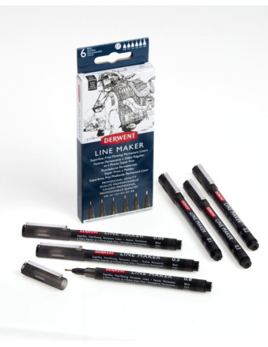 DW2305559,Set 6 bucati liner grafic profesional (0.05/0.1/0.2/0.3/0.5/0.8 mm) negru Derwent