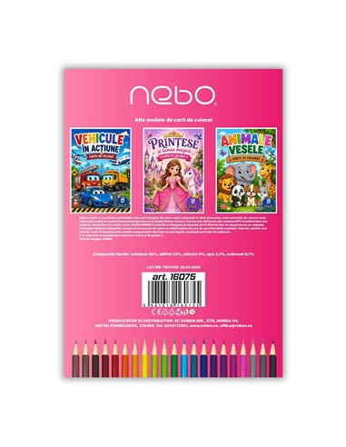 Carte de colorat A4 cu printese si lumea magica, 8 file