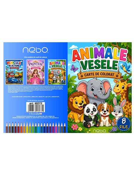 Carte de colorat A4 cu animale vesele, 8 file