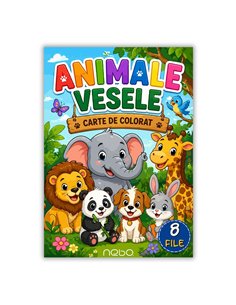 Carte de colorat A4 cu animale vesele, 8 file