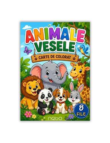 Carte de colorat A4 cu animale vesele, 8 file
