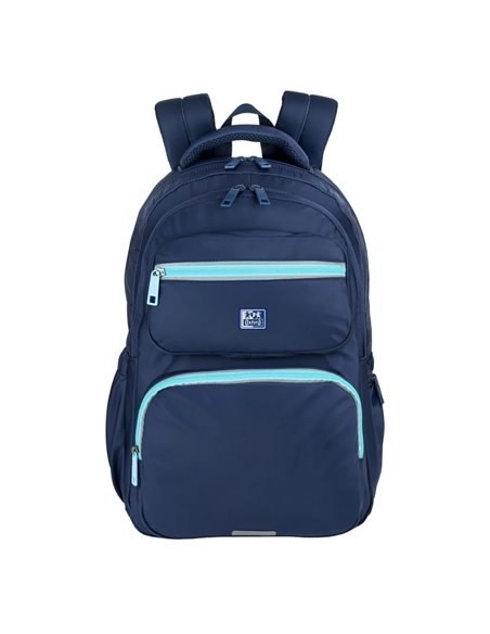 Rucsac scoala Oxford Bicolor, 2 compartimente, 44 x 32 x 18 cm, Albastru inchis