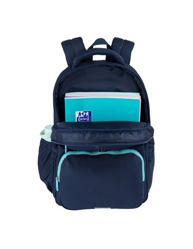Rucsac scoala Oxford Bicolor, 2 compartimente, 44 x 32 x 18 cm, Albastru inchis