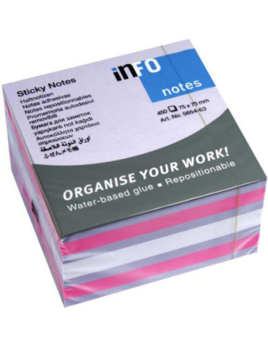 IN565463,Notes adeziv 75*75mm roz-violet- alb 450 file info notes