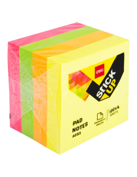 DLEA03303,Notes adeziv 51*51mm 4 culori neon 400 file Deli