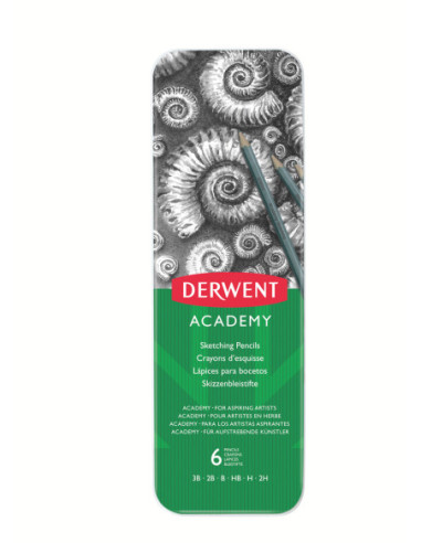DW2301945,Set 6 buc creioane grafit 3b-2h cutie metal Derwent academy