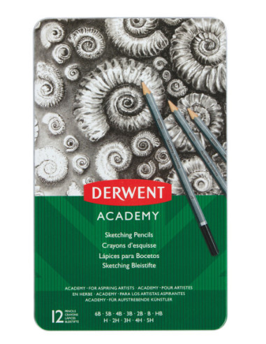 DW2301946,Set 12 buc creioane grafit 6b-5h cutie metal Derwent academy