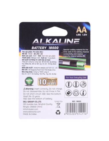 DLE18500,Baterii r6(aa) alcaline 2 buc/set Deli