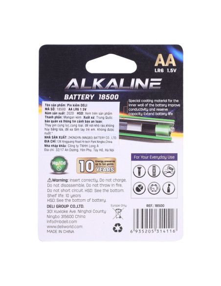 DLE18500,Baterii r6(aa) alcaline 2 buc/set Deli