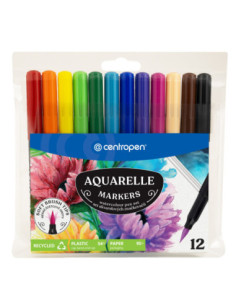 CE868312,Markere solubile cu varf pensula 12 culori Centropen