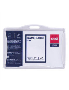 DLE5744-30,Ecuson orizontal rigid 85*53mm cu clips si snur textil Deli - Set 30