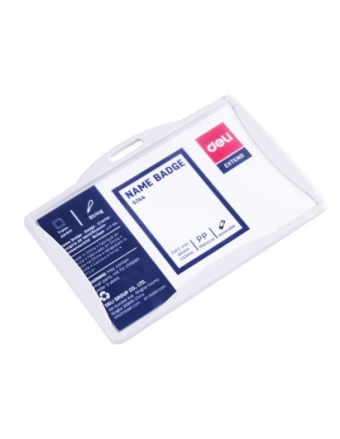 DLE5744-30,Ecuson orizontal rigid 85*53mm cu clips si snur textil Deli - Set 30