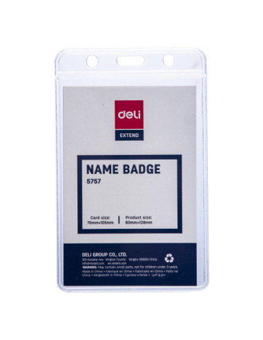 DLE5757-50,Ecuson vertical 70*105mm cu clips si snur textil Deli - Set 50