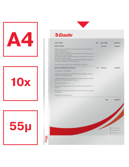 ES56061,Folie protectie a4 cristal 55 microni 10/set Esselte