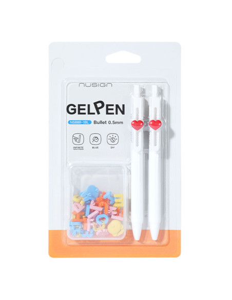 DLENS888-1BL,Blister 2 pixuri cu gel cu mecanism 0,5mm albastru + 1 set litere puzzle Nusign deli