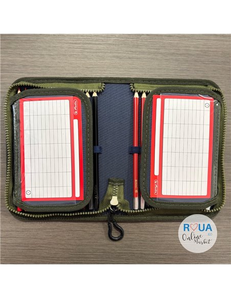 Penar echipat cu 1 fermoar si 2 clape Herlitz 400211279, 34 piese, Motiv Dino King