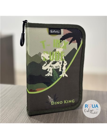 Penar echipat cu 1 fermoar si 2 clape Herlitz 400211279, 34 piese, Motiv Dino King