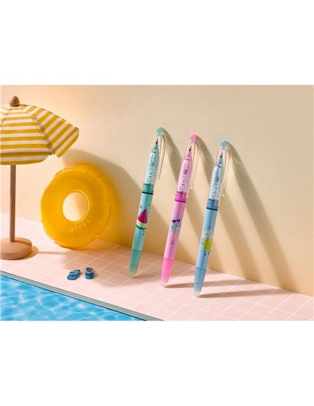 Roller Pilot Frixion Ball Fancy Pool Party 0.7 mm, cerneala albastra, Corp albastru