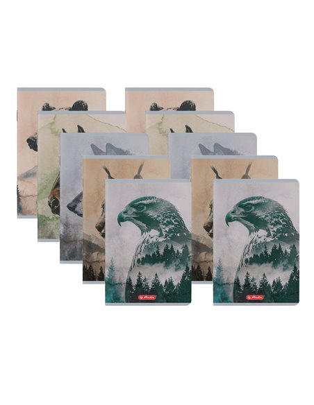 Set 10 caiete A5 Herlitz 400211735, 70 g/mp, velin, Motiv Into the wild