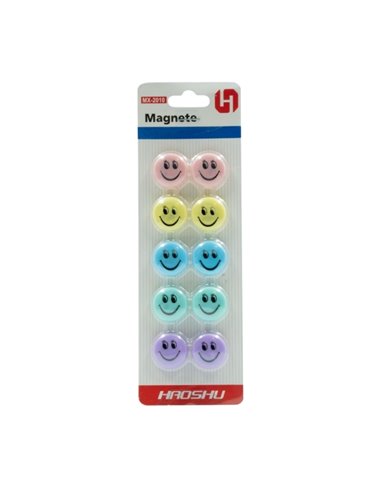 Set 10 magneti pentru tabla CNX 2010MX, 20 mm, zambareti, Diverse culori pastel