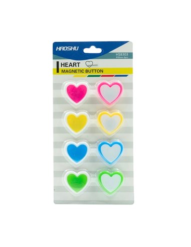 Set 8 magneti pentru tabla CNX HS8303, 30 mm, Inimi color