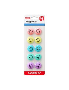 Set 10 magneti pentru tabla CNX 2010MX, 20 mm, zambareti, Diverse culori pastel
