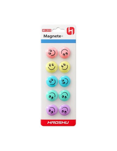Set 10 magneti pentru tabla CNX 2010MX, 20 mm, zambareti, Diverse culori pastel