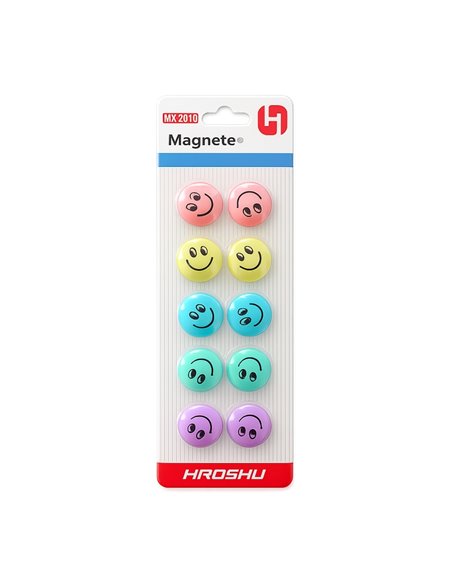 Set 10 magneti pentru tabla CNX 2010MX, 20 mm, zambareti, Diverse culori pastel