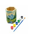 Set creativ pentru pictat CNX S2735, suport hexagonal  pentru creioane din lemn, 6 culori si pensula