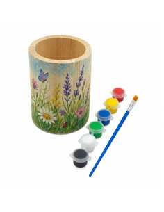 Set creativ pentru pictat CNX S2736, suport rotund pentru creioane din lemn, 6 culori si pensula 2