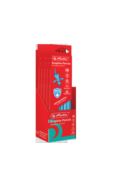 9498440,Creion grafit hb bacteriostatic triunghiular corp albastru 2.2mm set12