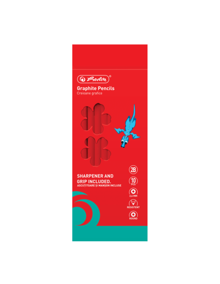 9498590,Creion grafit 2b rotund 2.4mm corp rosu set10+manson/ascutitoare