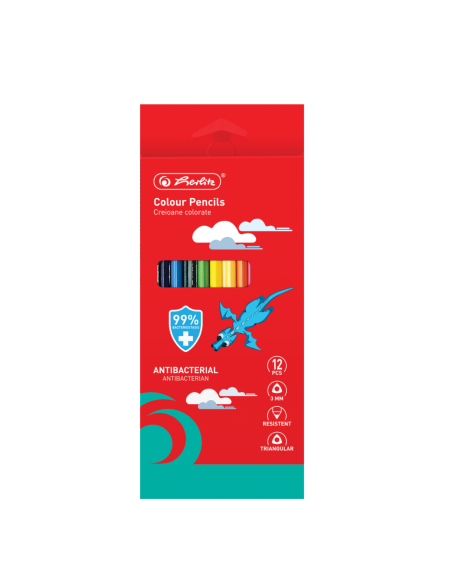 9498450,Creioane colorate triunghiulare bacteriostatice 3mm set12