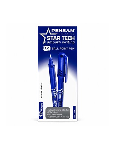 Set 12 Pixuri Pensan Star Tech, 1 mm, Albastru
