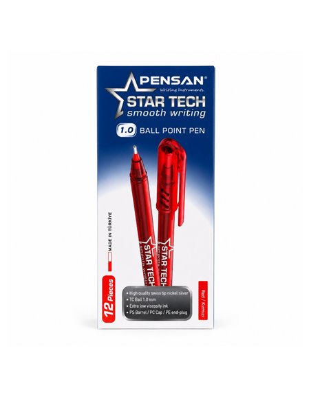 Set 12 Pixuri Pensan Star Tech, 1 mm, Rosu