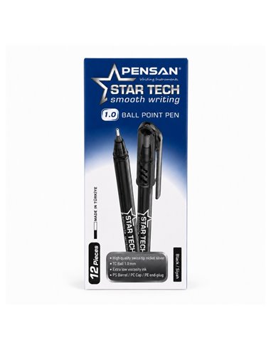 Set 12 Pixuri Pensan Star Tech, 1 mm, Negru